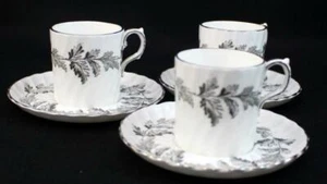 Aynsley OAKLEAF GRAY 3 Flat Demitasse Cup & Saucer Sets 8166 GREAT CONDITION - Picture 1 of 6