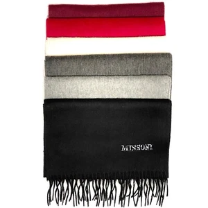 MISSONI Mens Womens Wool Fringe Scarf Neutral Logo Black Gray Red - Picture 1 of 8