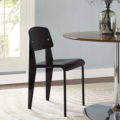 Modway Contemporary Modern Wood and Steel Metal Dining Side Chair in Black Black - Image 1 of 4