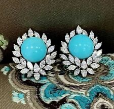 12Ct Round Cut Lab Created Turquoise Cluster Stud Earring 14k White Gold Finish