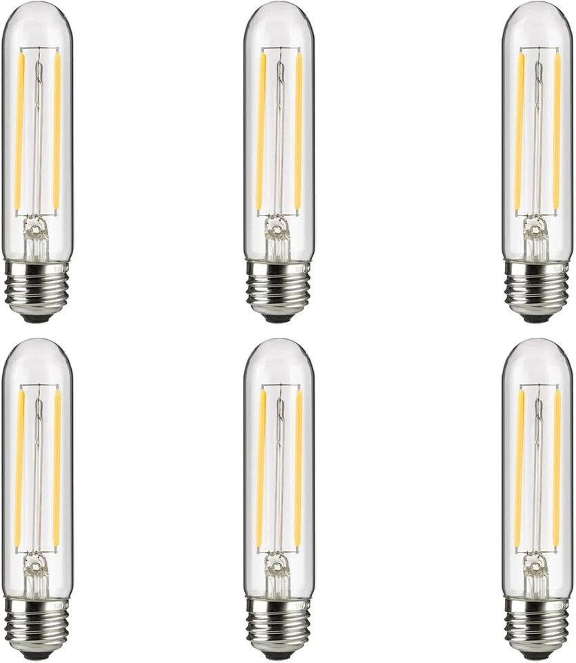 6Pack T10 LED Tubular Light Bulb, Dimmable Edison, 2W(25W), 3000K, Clear, E26 - Image 1 of 2