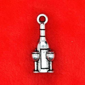 12 x Tibetan Silver Wine Bottle with Glasses Charm Pendant Jewellery Making - Picture 1 of 1