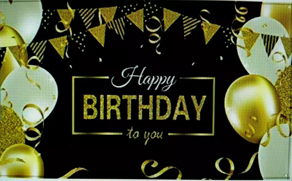 Banner Birthday Fabric Large Gold Black Baloons - Image 1 of 1