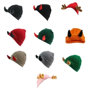 Halloween Party Beanie Hat Adult Novelty Devil Horn Knit Hat Festival Headwear - Picture 1 of 18
