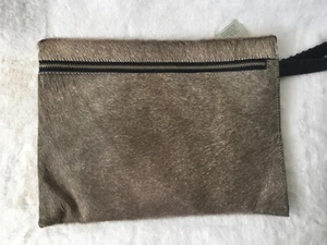 BNWT ZARA BROWN real FURSKIN LEATHER CLUTH BAG WITH LEATHER WRISTLET STRAP. - Picture 1 of 18