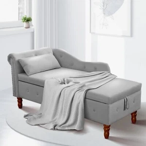Chaise Lounge w/Storage, Modern Upholstered Nailhead Velvet Couch Sleeper Chair - Picture 1 of 42