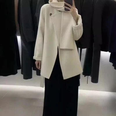 Otoño e Invierno Nuevo Doble Cara Cachemir Lana Bufanda Abrigo, Mujer Chaqueta Corta Foto 1 de 3