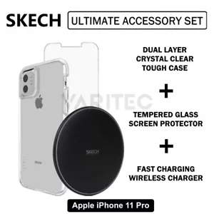 Skech iPhone 11 Pro Wireless Charger Pad + Clear Case Back Cover + Glass Saver - Picture 1 of 3