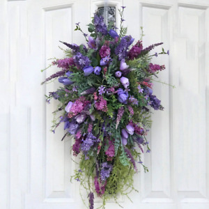Artificial Spring Purple Tulip Wreath Flowers Wreaths Front Door Wall Decoration