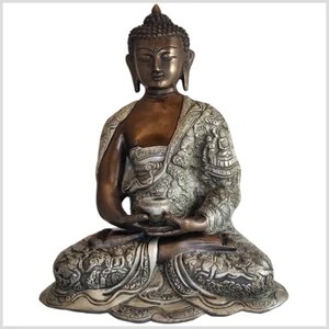 Oświecony Budda 29,5cm 6,1kg Mosiądz Miedź Srebro Dhyana Mudra Medytacja - Zdjęcie 1 z 3