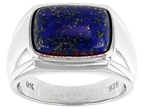 Natural Lapis Lazuli with 14K White Gold Plated Silver Ring for Men's #2893 - Picture 1 of 15