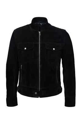 Nueva chaqueta de cuero de gamuza negra BÁSICA para hombre 100 % piel de cordero real chaqueta ajustada Foto 1 de 3