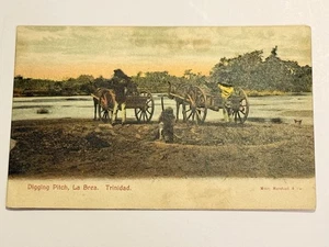 Rare Trinidad Postcard Pitch Lake La Brea Workers & Ox Carts c1900s - Picture 1 of 9