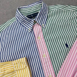 VTG Polo Ralph Lauren Shirt Mens L Multicolor Stripe Crazy Fun Colorblock 90s - Picture 1 of 12