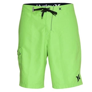 HURLEY Boys Size 24 One & Only Board Shorts Pocket Neon Green Swim Trunks Surf - Picture 1 of 6