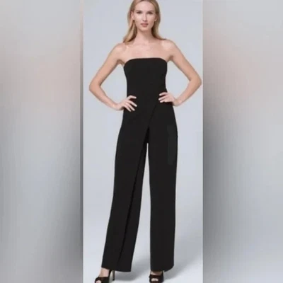 White House Black Market Strapless Split Leg Jumpsuit EUC Black Size 0 - Image 1 of 4