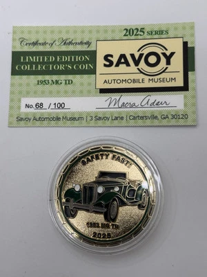 1953 MG TD “Safety Fast”! Collectable Limited Edition Coin Savoy Museum /100 36g - Image 1 of 4
