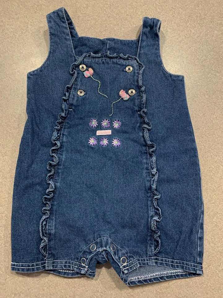 Mameluco vintage Cherokee bebé 9 meses de mezclilla bordado flores de una pieza Foto 1 de 4