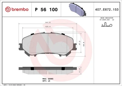 Juego Pastillas Freno, Freno Disco BREMBO P 56 100 para RENAULT KOLEOS II (HC_) 1.6 2016- Foto 1 de 4