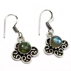 Fire Labradorite Gemstone Ethnic Handmade Jewelry Earring 1.5 e574 - Picture 1 of 5