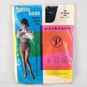 Collant vintage Parklane senza cuciture maglia elasticizzata jet nero piccolo NOS 100% nylon - Foto 1 di 4