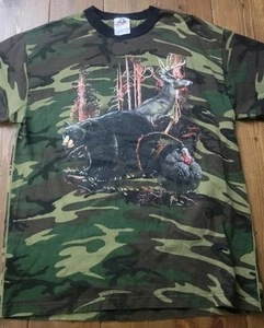 Y2K Vintage Camo T Shirt AAA Tag Size Large Bear Deer Turkey Atwood Lake - Picture 1 of 5