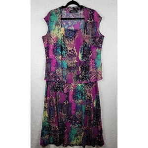 Kasper 1X Midi Knit Skirt Sleeveless Top Purple Colorful Bohemian 2pc Set - Bild 1 von 10