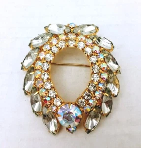 Juliana Demi Brooch Clear Navettes AB Marquis Round Verified 4130 Vintage Wreath - Picture 1 of 10