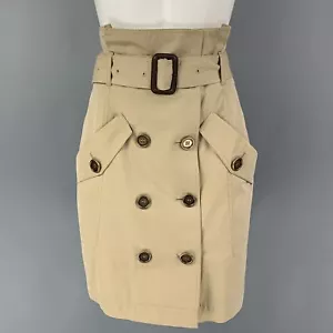 BURBERRY BRIT Size 6 Khaki Cotton Double Breasted Belted Skirt - Picture 1 of 5