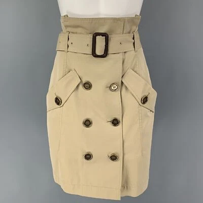 BURBERRY BRIT Size 6 Khaki Cotton Double Breasted Belted Skirt - Image 1 of 4