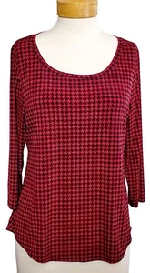 Chico’s Red/Black Houndstooth Zipper Back 3/4 Sleeve Blouse Wrinkle Resist 1(8) - Picture 1 of 6