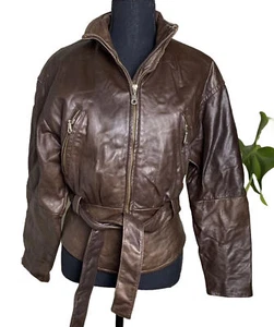 Women’s Winter Jacket Size S Vintage AB-SPORT Biker’s Brown Leather Lined - Picture 1 of 11