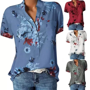 Womens Ladies T Shirts Short Sleeve Loose Blouse Summer Blouse Tops Plus Size UK - Picture 1 of 13