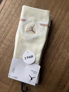 Nike Air Jordan Kids Crew Socks Cream Tan 3Y-5Y Women 4-6 2 Pair - Picture 1 of 6