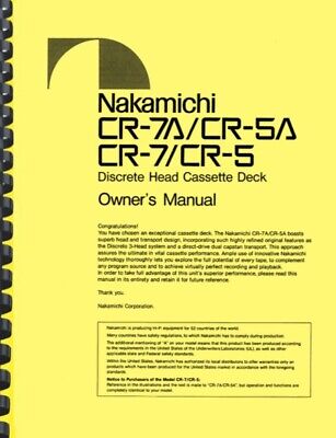 Nakamichi CR-5 CR-5A Cassette Deck Manual Del Propietario Y Manual De Servicio • 19.63€