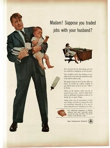 1956 Bell Telephone Harried Husband can't handle house work Vintage Print Ad - Picture 1 of 1