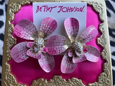 ENORME Pendientes Betsey Johnson Bienvenido a la Jungla Flor Orquídea Rosa $52 Foto 1 de 3