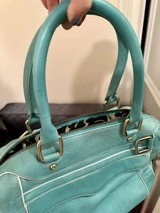 Rebecca Minkoff Tote Bag Blue Turquoise Leather Gold Hardware - Picture 1 of 8