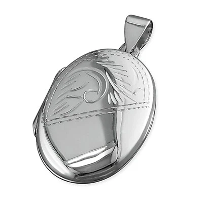Sterling Silver Large Oval shaped Half Engraved Half plain Locket 5.62g - Image 1 of 2