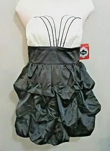 NWT Trixxi Cocktail Dress Juniors Size 5 Strapless Satin Bubble Skirt B&W - Picture 1 of 6