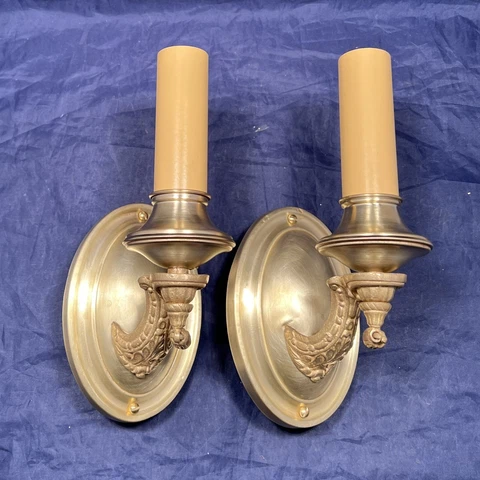 Antique Raw Brass Wall Sconce Pair Fixtures Rewired 133E Cover