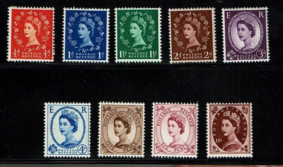 1952-4 Great Britain QE II P/SET of 9  Sc#292- M/NH/OG incl 11c Scarce Denomin - Image 1 of 1