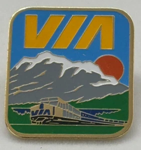 VIA RAIL CANADA Train Railroad Railway Mountains Sun Lapel Pin - Picture 1 of 4