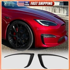 For Tesla Model S 2021-25 REAL CARBON Front Bumper Splitter Side Fins Vent 2PCS - Picture 1 of 17