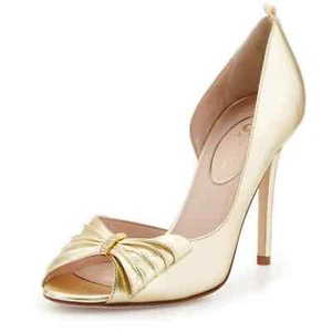 SJP by Sarah Jessica Parker Doris Metallic Half D'Orsay Wedding Gold Pump 38 - Picture 1 of 7