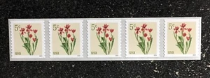 2024USA #5905 5c Red Tulips - Coil Strip of 5  Mint  NH    flower - Picture 1 of 1