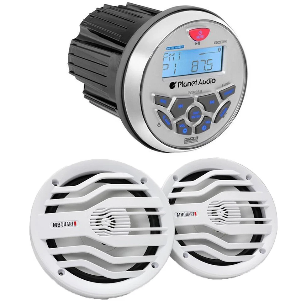 Planet Audio PGR35B Marine Stereo & MB Quart NK2-116W 6.5" 2-Way Coaxial Speaker