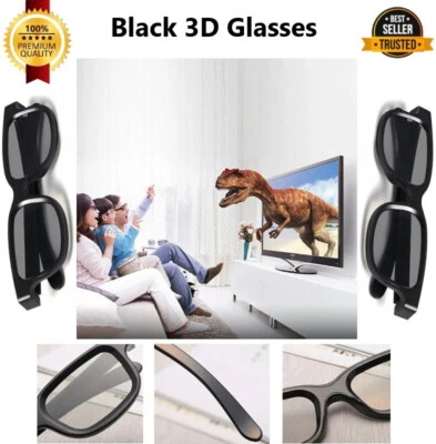 2x High Quality Black Universal 3D Glasses Passive Polarised Home Film TV Cinema - Image 1 of 4