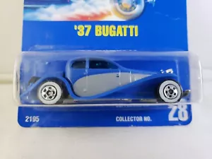1992 HOT WHEELS BLUE CARD No.28 1937 BUGATTI Blue & Gray ~ NiB - Picture 1 of 6