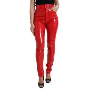 DOLCE & GABBANA Pants Shiny Red High Waist Skinny Trouser IT44/US10/L 1050usd - Picture 1 of 10